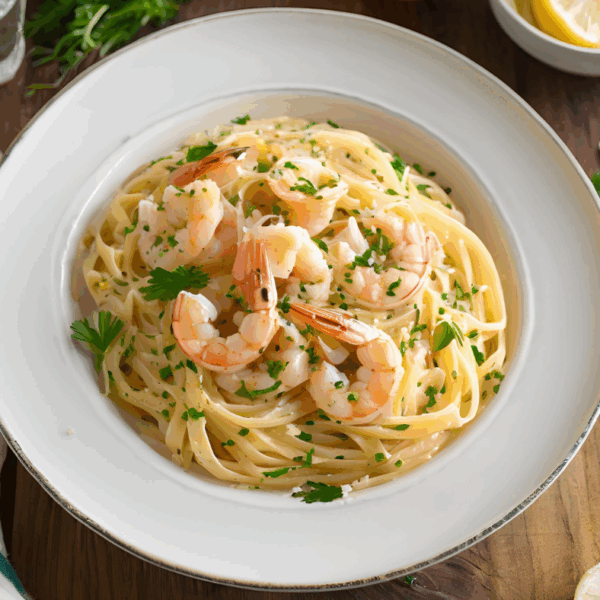 Škampi z linguine v masleno-limonini omaki